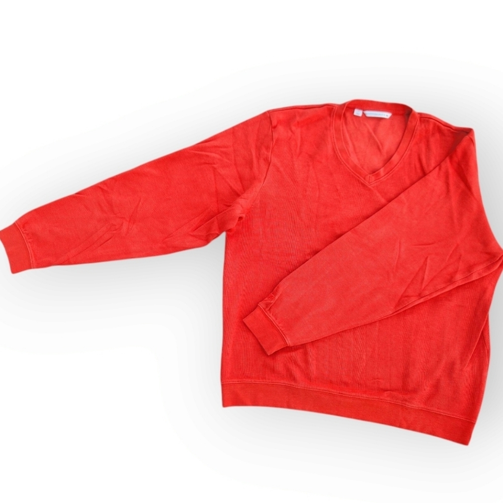 Cutter & Buck Men's V-Neck Sweater Vibrant Orange Size Large 100% Cotton - Picture 8 of 12